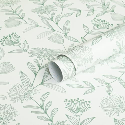 Yomshi Peel and Stick Wallpaper Light Green Floral Self Adhesive Wallpaper Waterproof Vinyl Film Removable Sticky Back Plastic Botanical Wallpaper for Wall Cabinet 41CM×3M