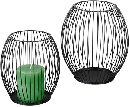 Relaxdays Kerzenständer, oval, 2 Größen, Draht-Design, Metall, für Votiv- & Stumpenkerzen, Deko Kerzenhalter, schwarz