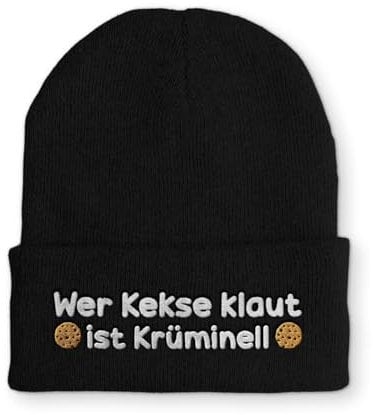 tshirtladen Spruchmütze Strickmütze Wer Kekse klaut Wintermütze lustige Beanie mit Stick OneSize, Farbe: Black