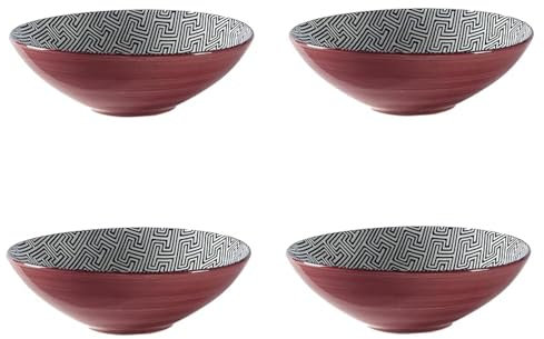 Evviva Piatti Fondi, Set da 4, in Stoneware, 4 Piatti Fondi da 18 cm, Moderni e Colorati, Motivi Geometrici. Modello: Althea, Labirinto