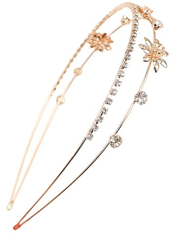 scicent Haarschmuck Damen Zwei Reihen Haarreif mit Blume Strass Haarband Glitzer Stirnband Mode Haarschmuck für Fasching Karneval Musikfestival Party für Mädchen - 23612