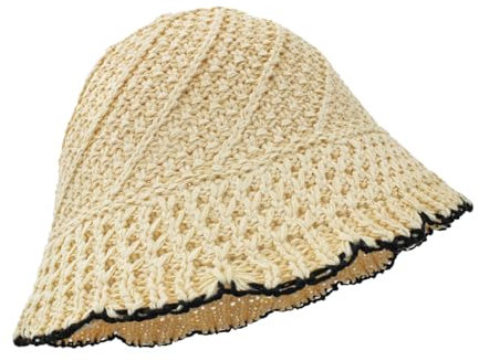 Feelorna Chapeau de soleil en paille pliable pour femme, chapeau cloche en paille souple pour l'été, respirant, protection solaire, chapeau de plage pour voyage, vacances en plein air, beige, Taille