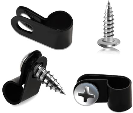 50 Pcs R Type Cable Clip Black Cable Clamps 1/4 Inch P-Style Mounting Clips Plastic Cable Management Cord Organizer Cable Fastener Wire Clamp with Screws Wire Clips Assortment Kit for Wire Management