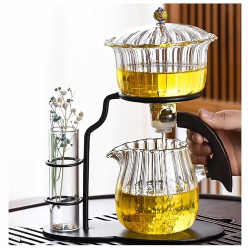 Lazy Kungfu - Teiera magnetica in vetro semi automatica, teiera a goccia Lazy Kungfu, attrazione magnetica, coperchio rotante per acqua, adatta per casa, ufficio, reception