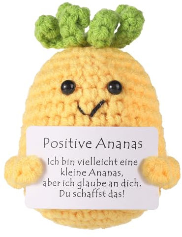PEUTIER Positive Ananas-Puppe, Mini süße Positive Ananas Haltekarte ermutigen Geschenk Handgestrickt motivationsgeschenke für Freunde Familie Festival Party Dekor