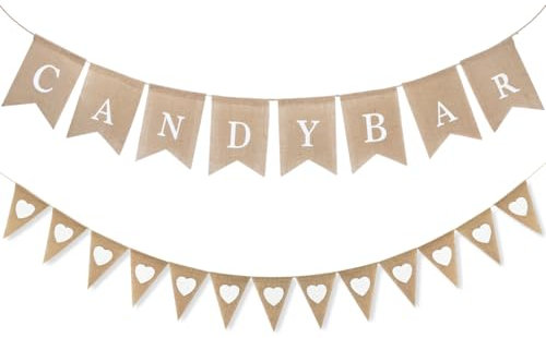 Girlande Candy Bar，Candy Bar Girlande Hochzeit，Wimpelkette Jute Hochzeit，Candy Bar ZubehöR，Geeignet für Hochzeiten, Geburtstagsfeiern,Tischdekoration, Fotodekorationen im Freien