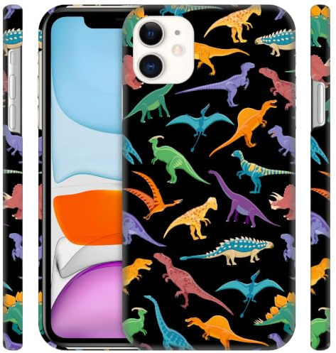 GlamCase for iPhone 11, iPhone 11 Case - Dinosaur Multicolor Pattern Design Printed Slim Fit Cute Plastic Hard Snap on Protective Designer Back Phone Case/Cover for iPhone 11.