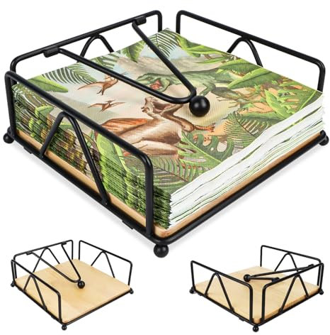 Metal Serviettenhalter Schwarz, Serviettenspender mit Holzsockel, Serviettenhalter, Serviettenständer, Napkin Holder für Outdoor Cocktail Bistro