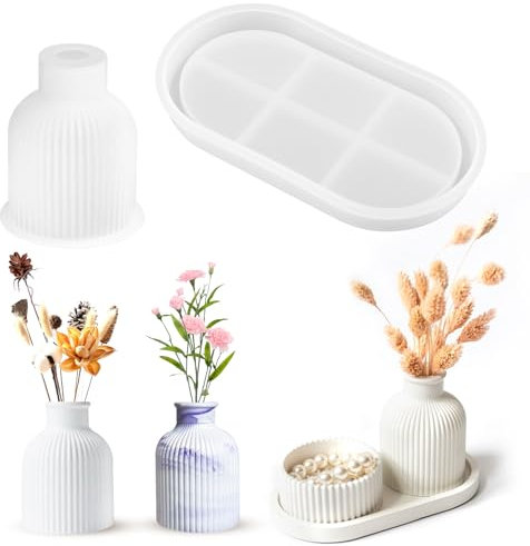 Moule en Silicone Vase, 2 Pièces Moules en Résine Vase, Moule De Vase De 3D, DIY Fleurs Moule en Silicone pour Faire des Vases à Fleurs, des Ornements Décoratifs