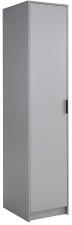 Home Source 1 Door Wardrobe with Clothes Hanging Rail Storage Shelf Bedroom Organiser, Grey