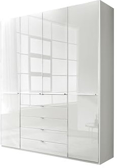 WIEMANN Drehtürenschrank mit 5 Schubkästen hochwertiger Kleiderschrank Schlafzimmerschrank 200cm breit, mit Schubladen, Glas Weiß, Höhe 236cm, Shanghai