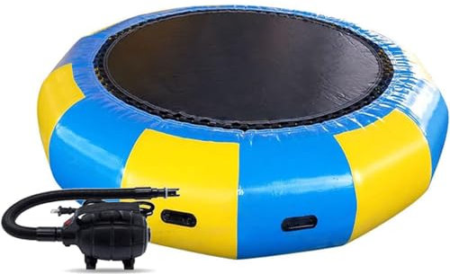 BAIRUNDA 10FT Inflatable Floating Trampoline, Recreational Water Trampoline with Electric Pump Rope Ladder Portable Swim Platform for Lakes, Pools, Calm Sea,10FT,B