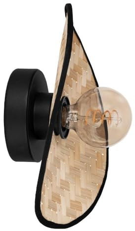 EGLO Wandleuchte innen Marywell, Wohnzimmer Wandlampe im Japan-Stil, Korb Wohnzimmerlampe, Metall in Schwarz und Bambus in Natur, E27 Fassung, 20 x 30 cm