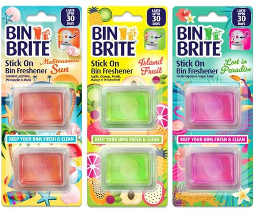 6 x Stick ON Bin Freshener Smelling FRESH Dustbins Swing Pedal Air Fragrance | Mediterranean Sun | Island Fruit | Lost in Paradise | UK FREE P&P