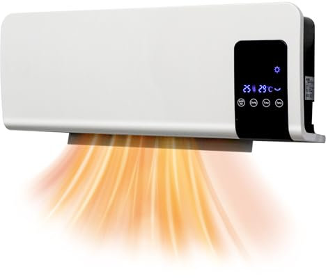 KioGro Wandheizung 1000W/2000W, Keramisches Wandheizgerät mit 2 Leistungsstufen, Wand Heizlüfter mit 60° Weitwinkel-Wärmeabgabe, mit LED-Anzeige und Fernbedienung, 12-Stunden-Timer und Wochen-Timer