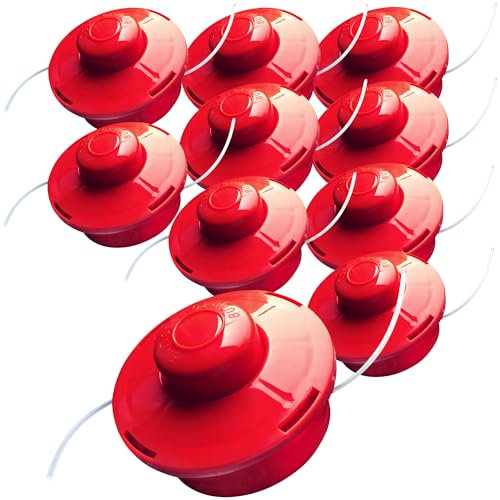 Nemaxx® Fadenkopf für Motorsense [FADENKOPF M10 Gewinde] – Fadenspule Rasentrimmer Mähkopf – Trimmer Kopf Spule für Motorsense – Freischneider Spule Rasentrimmerkopf – Mähfadenkopf – Rot (10 Stück)