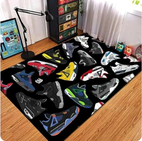 PASPRT Basketball Schuhe Turnschuhe Druck Wohnzimmer Teppich Für Wohnkultur Schlafzimmer Flur Matte Hotel Sofa Couchtisch Weiche Teppiche 140X200Cm