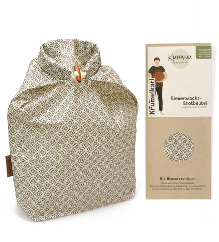 Kumanu |Bio-Bienenwachstuch - Brotbeutel KRÜMELKARL | H 35cm x B 29cm | mit Standboden und Verschluss |natürlich und plastikfrei frischhalten | handgemacht in Tirol (Retro)