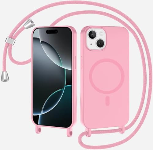 xinyunew Handykette Hülle für iPhone XR (6.1) mit Band Halsband Lanyard (abnehmbar) Handyhülle, Verstellbarer Lanyard.Magnetisch Stoßfest Silikonhülle Wireless Charging kompatibel -Rosa