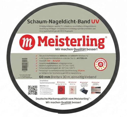 Meisterling Nastro sigillante UV in schiuma, adesivo su un lato, rotolo da 30 metri, larghezza 60 mm (7)