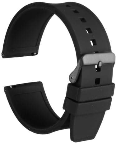 QUARKZMAN Silikon Uhrenarmband Schnellverschluss 16mm Grau Silber | Weiches Ersatz-Sportarmband mit spitzem Ende, wasserfestem Gummiband und Edelstahl-Dornschließe. Werkzeugfreie Montage.