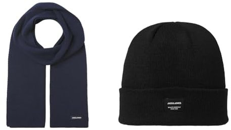 JACK & JONES JACDNA KNIT SCARF NOOS NAVY BLAZER JACDNA BEANIE NOOS BLACK