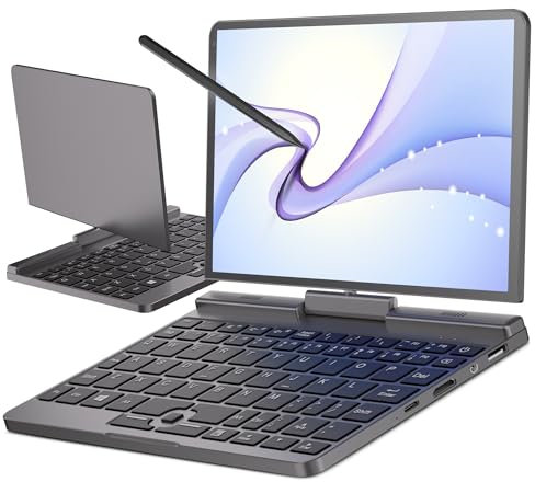8 inch Mini Laptop Touchscreen Notebook Tablet N150 2-in-1 Handheld Computer Small Pocket PC Win-11, 12GB RAM 512GB SSD, Gigabit/Wi-Fi 6/2MP Camera/G-Sensor/HDMI/PD 30W Charging/QWERTY, With Stylus