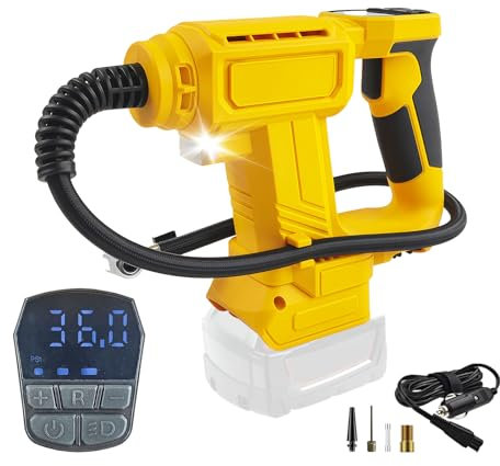 cimsfcor Compressore d'Aria Portatile Senza Fili per Batteria da 18 V (Senza Batteria), con manometro Digitale e Luce a LED, 120 psi, Max 120 psi, per Auto, Moto, Bicicletta (Senza Accessori)