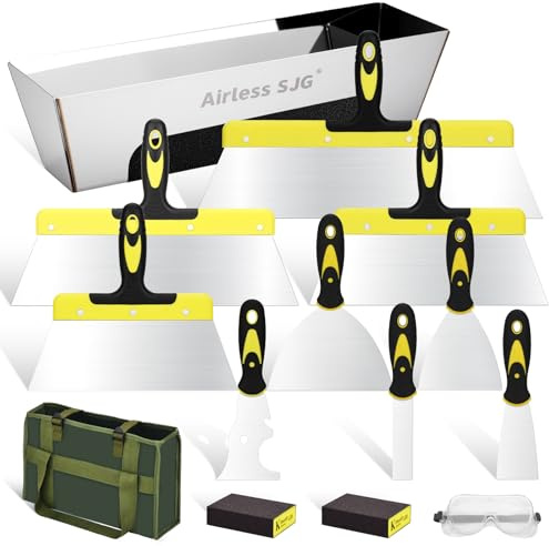 14PCS Drywall Knife Set, Hand Tool Kit Include Stainless Steel Putty Knives, Taping Knives, Painter Scraper, 14 Drywall Mud Pan,Oxford Carry Bag & Sanding Block,Spackle Tools for Home