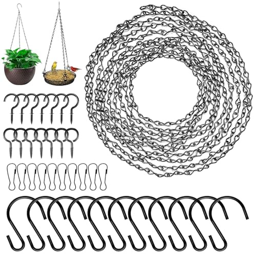 400 cm Metallo Catena per Appendere Vasi Quadri | Regolabili, con Ganci, Clip e Occhielli a Vite per Appendere Cesti Di Fiori, Fioriere, Cesti per Piante, Catene - Nero