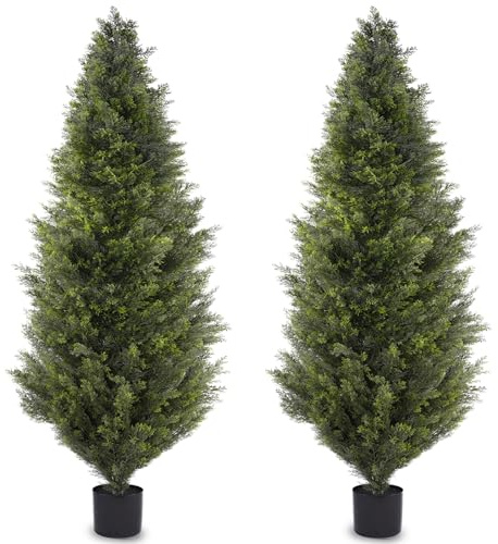 Artificial Potted Cedar Tree, 6ft UV-Resistant Modeling Tree, Outdoor Artificial, Simulated pre-Potted Fake Cypress Plant, 2 Sets, Suitable for Indoor and Outdoor Porch Gardens