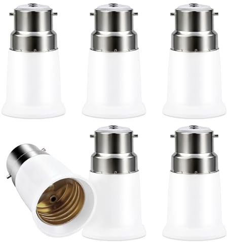 6 Pièces Adaptateur B22 à E27, Convertisseur Douille Baïonnette B22 to E27, Adaptateur Ampoule Baillonette vers Vis pour Ampoules LED, Incandescente Halogène CFL Eclairage Éclairage Domestique Bureau