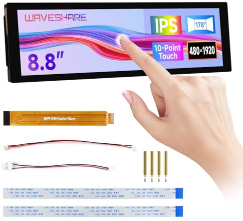 Waveshare 8.8inch DSI Capacitive Touch Display, IPS Panel, 480x1920 Resolution, 10-Point Touch, Supports Backlight Adjustment Via Software