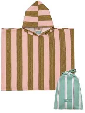 molis&co. Poncho de Baño para Niños de 1-2 años. Khaki & Rose Stripes. Toalla con Capucha para Playa. Bata de baño para niño Ligera y Compacta.