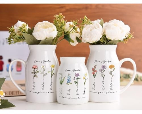 Individuelle Geburtsblumen-Vase, Geschenk für Mütter, Muttertag, Personalisierte Garten-Blumenvase für Omas mit Namen & Bild, Wohndekor, Weihnachten, Geburtstagsgeschenk (Klein)