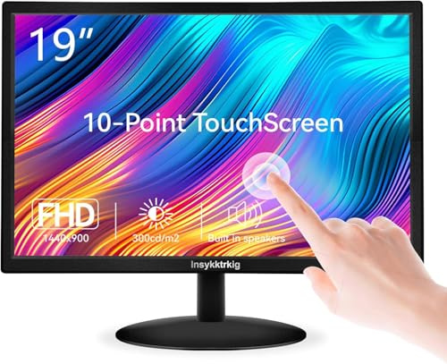 Insykktrkig Écran PC Tactile 19 Pouces Tactile 10 Points - Dalle TN - 16:10-300cd/m² - 60Hz 98% sRGB 1440 × 900 FHD Jeux Moniteur d'ordinateur avec HDMI VGA Type-B pour Laptop PC Desktop