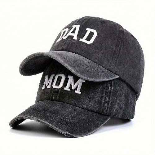 NSXVIA Mom und Dad Baseball Cap – MOM & DAD Paar Set – Besticktes Washed Denim, verstellbar, Geschenk für Paare, Eltern,Unisex Baseballmütze