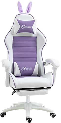 Homgoday Racing Gaming Chair, Reclining PU Leather Computer Chair with Removable Rabbit Ears, Footrest, Headrest and Lumber Support, Purple ZSSWQ-UKT3398P330504UK