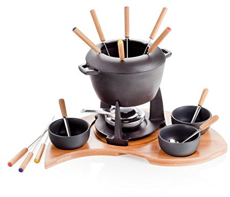 Brandani 59203 fonduta mezzaluna con supporto set 17 pezzi in ghisa e bamboo