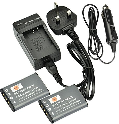 DSTE® 2x Li-60B D-LI78 EN-EL11 DB-80 Li-ion Battery + Travel and Car Charger Compatible with Olympus FE-37 Camera