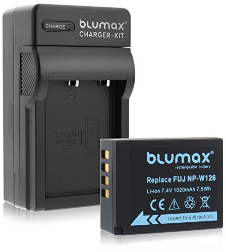 Blumax Akku für Fujifilm NP-W126 1020mAh + Ladegerät für NP-W126 | passend zu Fujifilm X-T1-X-T10-X-Pro1-X-E1-X-E2-X-M1-X-A1-X-A2-X-Pro2-X-ES2-X-A3-FinePix HS50EXR