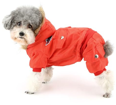 Zunea Overall Schneeanzug mit Kapuze für Kleine Hunde Wasserdichter Wintermäntel Fleece Warm Kapuzenpullis Haustier Welpen Kleidung Chihuahua Yorkie Katzen Hundebekleidung Rot M
