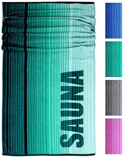 Lashuma Saunatuch XXL, Oslo Liegehandtuch Grün - Türkis, Saugstarkes Saunahandtuch 85x200 cm, großes Handtuch, 100% Baumwolle