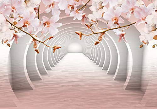 wandmotiv24 Fototapete Tunnel Rosa Blumen, XL 350 x 245 cm - 7 Teile, Wanddeko, Wandbild, Wandtapete, Wasser, 3D M3935