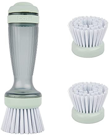 CQT Brosse à vaisselle, brosse à récurer avec distributeur de savon pour vaisselle, évier de cuisine, casserole, poêle, 1 brosse 2 recharges