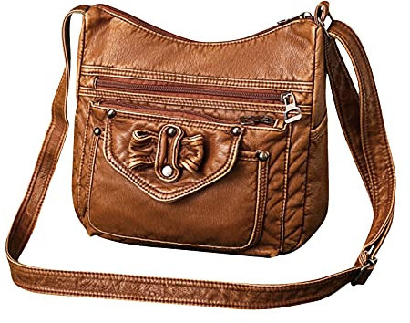 FANDARE Ultra Weich Schultertasche Damen Vintage Umhängetasche Frauen Schulranzen PU Leder Wasserdicht für Shopper Reisen Arbeitstasche Messenger Bags Braun A