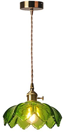 FREEDL QEGY Créatif Vert Verre Suspension Luminaire de Salle à Manger E27 Industriel Lampe Suspension Cuisine Vintage Lustre Salon avec Abat-Jour en Forme de Fleur Plafonnier pour Chambre Bureau