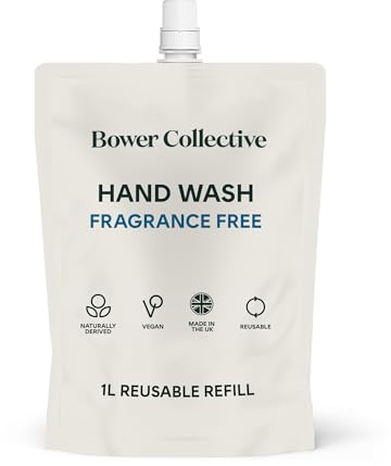 Bower Collective Natural Antibacterial Liquid Hand Soap Refill, Fragrance Free Handwash for Sensitive Skin, Hypoallergenic Soap, 1 Litre, 300+ Washes