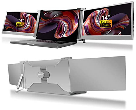 Monitor Portatile Triplo da 14 Pollici, Estensore dello Schermo Triplo per Laptop FHD 1080P IPS per Display Dual Scrren, Supporto Plug And Play HDR di Tipo C, per la Maggior Parte dei(Spazio Grigio)