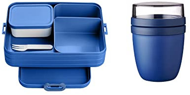 Mepal Brotdose Lunch to go Set - inkl. Lunchpot - Brotdose Large mit Bento Box - Lunchbox für kleine Snacks & Reste - Brotdose Erwachsene - Essenbox mit Fächern - Vivid blue